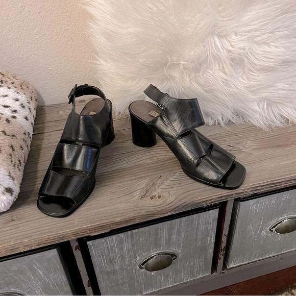 Enzo Angiolini Black Leather Block Heel Open Toe Buckle Closure Sandal 7.5 - Picture 5 of 9